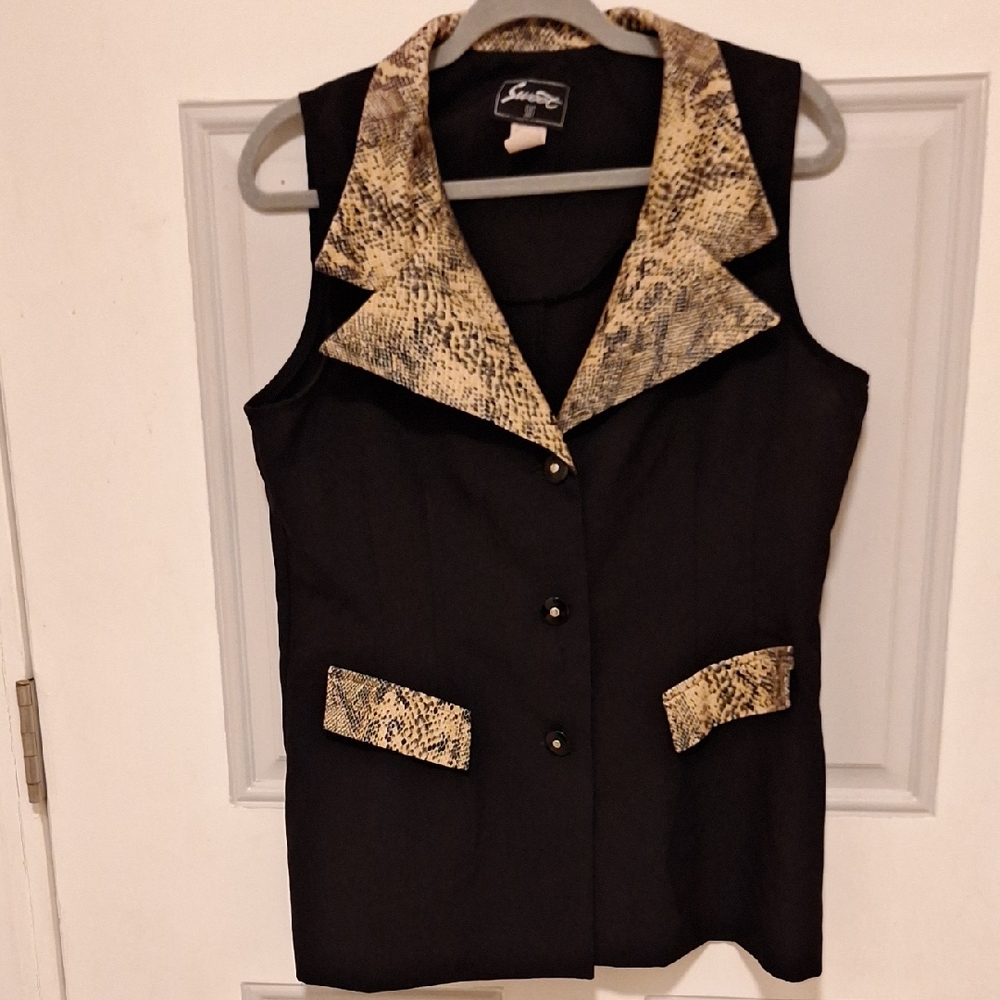 Vintage Black Vest with Snake Print Details